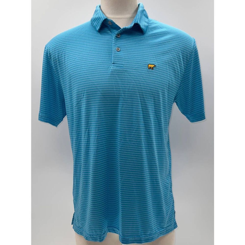 Jack Nicklaus Blue with White Pin Stripes Short Sleeve Polo- L